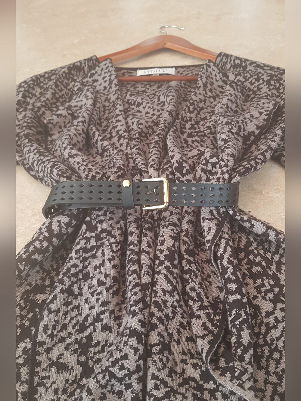 Kasper Black & Gray Animal Print Open-Front Cardigan SIZE Medium